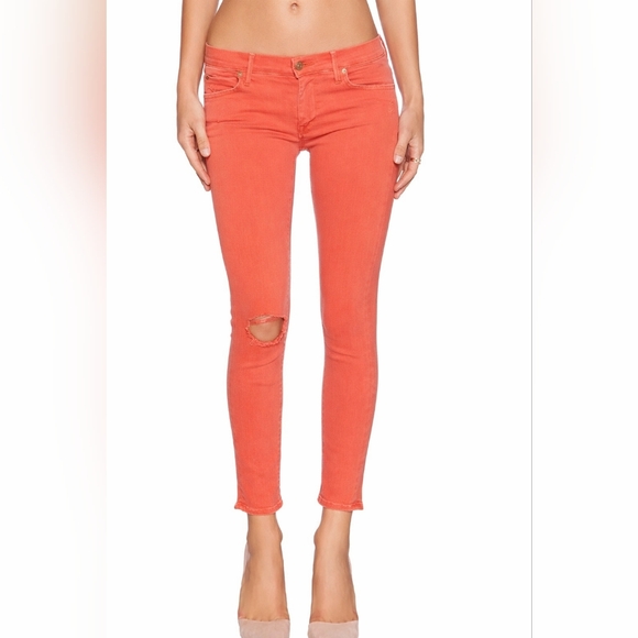 MOTHER Denim - MOTHER The Looker Zip Fray Blow Out Orange Jeans Pants Distressed 26 Skinny